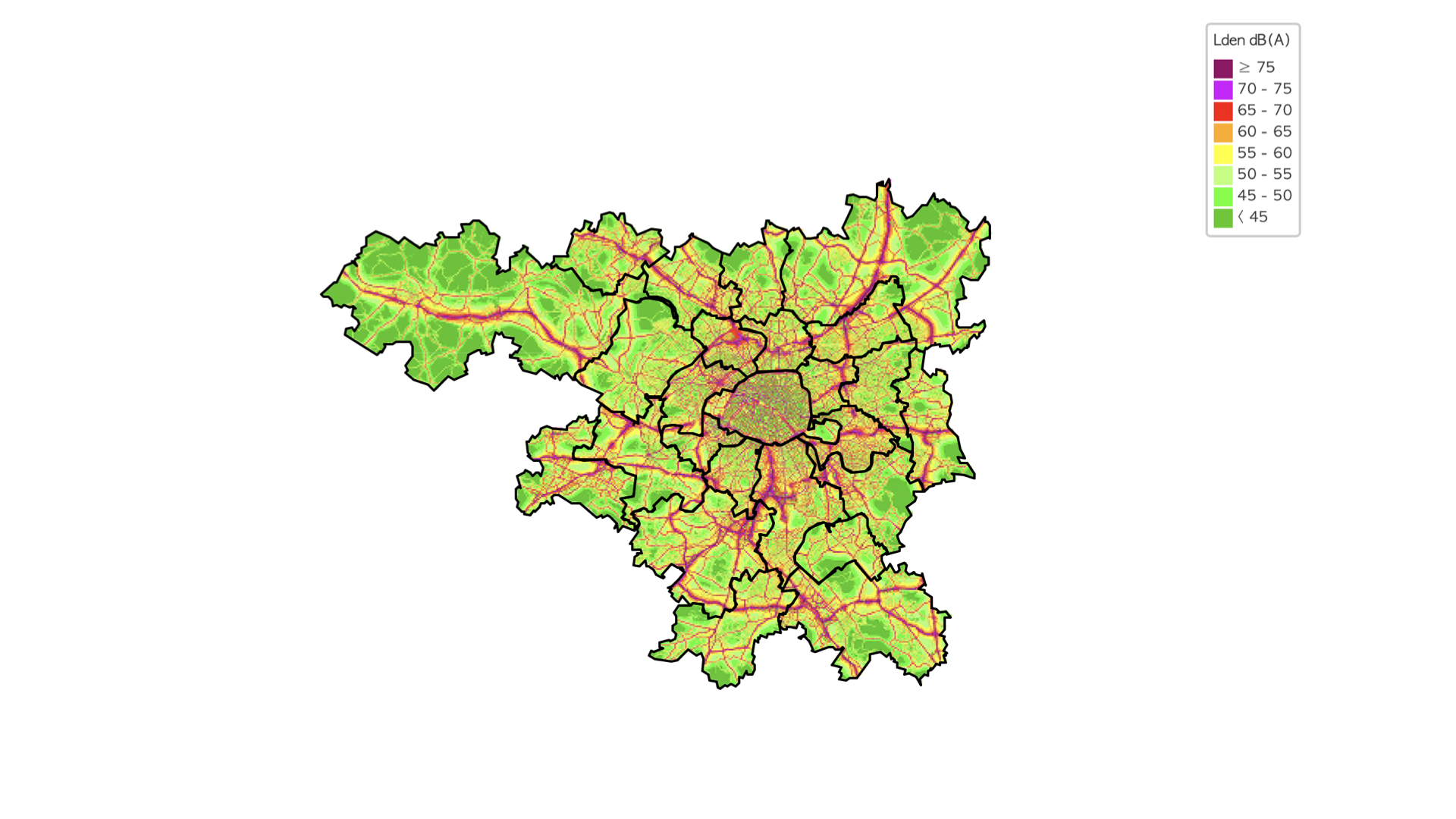 This is a screenshot fo the noise map for the Île-de-France region by Bruitparif.