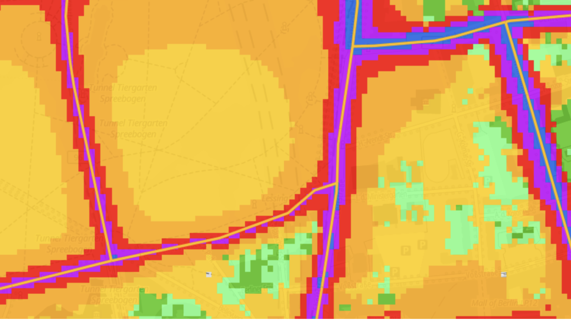 This is a zoomed in picture of a noise map. You can see colours and the way the pixels determine how much noise can be listened to through the map.